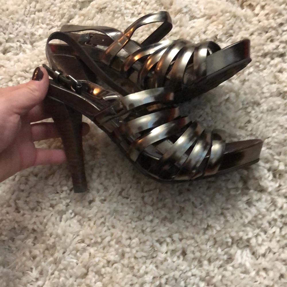 Dark brown and metallic BCBGMAXZRIA heals